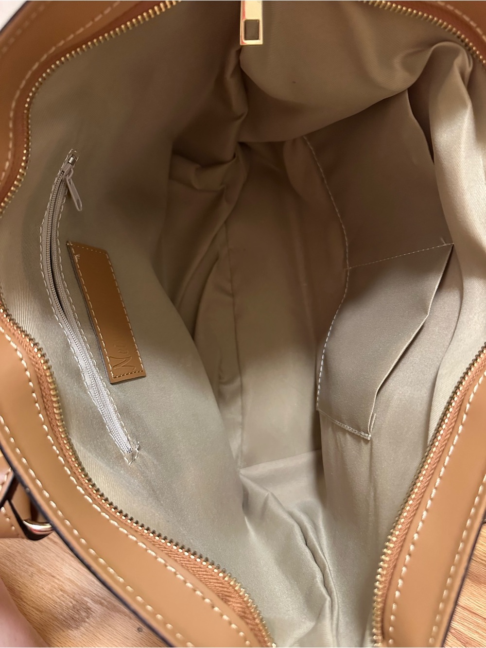 Neiman Marcus Camel Tan Structured Leather Shoulder Tote - Picture 5 of 9